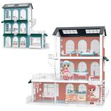 Игровой набор ABtoys Модульный домик (собери сам), 8 секций. Мини-куколки с питомцами в гостинной, в столовой, на кухне, в наборе с аксессуарами, розо