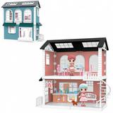 Игровой набор ABtoys Модульный домик (собери сам), 4 секции. Мини-куколки на кухне и в столовой, в наборе с аксессуарами, розовый