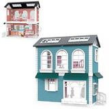 Игровой набор ABtoys Модульный домик (собери сам), 4 секции. Мини-куколки на кухне и в столовой, в наборе с аксессуарами, голубой