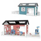 Игровой набор ABtoys Модульный домик (собери сам), 3 секции. Мини-кукла с питомцами и их домиками, в наборе с аксессуарами, розовый