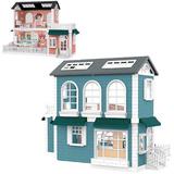 Игровой набор ABtoys Модульный домик (собери сам), 8 секций. Мини-куколки с питомцами на кухне, в ванной, в столовой, в наборе с аксессуарами, голубой