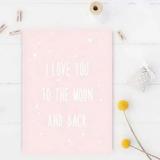 Интерьерный дизайнерский постер "Люблю тебя до луны и обратно!" (размер А4)