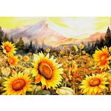 Алмазная мозаика Подсолнухи у гор, 30х40 см, 30 цв., частич. заполнение, с подр.