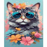 Алмазная мозаика Кот в цветах, 30х40 см, 30 цв., частич. заполнение, с подр.