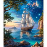 Алмазная мозаика Пейзаж с парусником, 40х50 см, 30 цв., полн. заполнение, с подр.