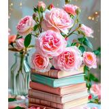 Алмазная мозаика Цветы и книги, 40х50 см, 30 цв., полн. заполнение, с подр.