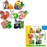 Melograno Пазл Животные кто что ест 2. 7 животных. Каждый пазл из 2 х деталей, 14 деталей, размер одной карточки 10 х 7 см, размер детали 5 х 7 см