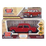 Машина металл ваз-2101 длина 12 см, двери, багаж, инерц, красный, кор. Технопарк 