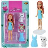 Кукла-мини 9 см Модница с котенком Китти (голубое платье)