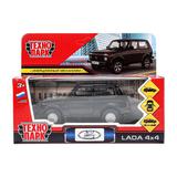 Машина металл LADA 4x4 длина 12 см, двери, багаж, инерц, черный, кор. Технопарк 