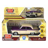 Машина металл газ-21 волга 12 см,двери,багаж,инерц, бежевый и баклажан, кор. Технопарк 