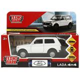 Машина металл LADA 4x4 длина 12 см, двери, багаж, инерц, белый, кор. Технопарк 