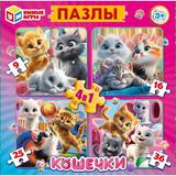 Кошечки. Пазлы в коробке, набор 4 в 1: 9, 16, 25, 36 деталей. 175х175х50 мм. Умные игры.