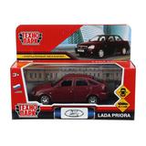 Машина металл LADA PRIORA 12 см, двери, инерц,бордовый перламутр,кор. Технопарк