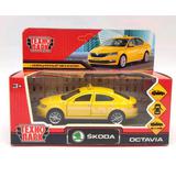 Машина металл SKODA OCTAVIA 12 см, двери, багаж, инерц.соц ТАКСИ кор. Технопарк